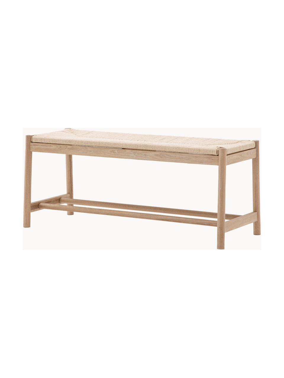 Banco artesanal de madera de haya y mimbre Eton, Estructura: haya, Asiento: mimbre de junco, Madera de haya, beige claro, An 110 x Al 45 cm