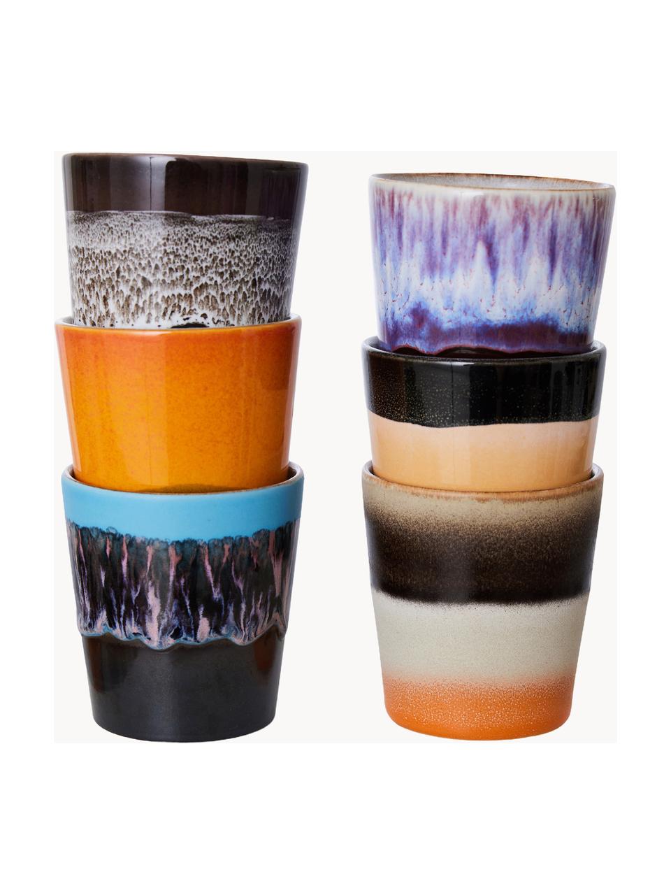 Sada ručně malovaných keramických pohárků s reaktivní glazurou 70's, 6 dílů, Keramika, Design 3, Ø 8 cm, V 8 cm, 180 ml