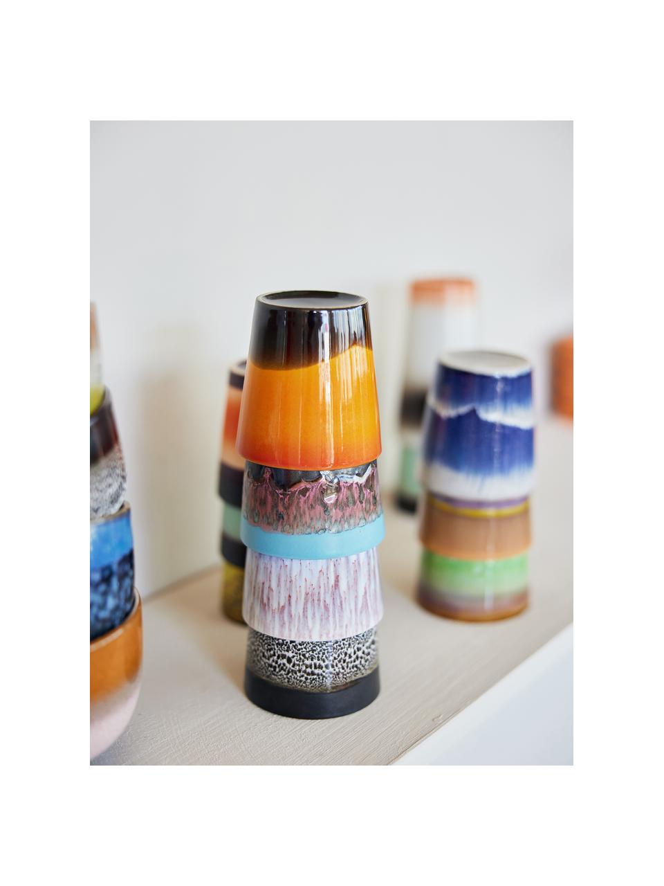 Handbeschilderde keramische bekers 70's met reactief glazuur, set van 6, Keramiek, Design 3, Ø 8 x H 8 cm, 180 ml