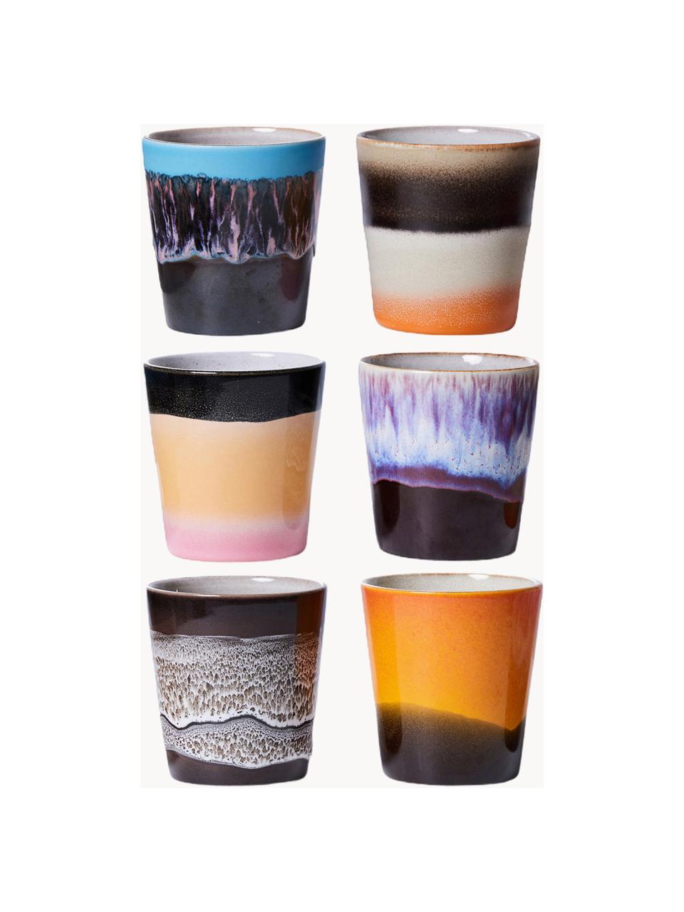 Sada ručně malovaných keramických pohárků s reaktivní glazurou 70's, 6 dílů, Keramika, Design 3, Ø 8 cm, V 8 cm, 180 ml