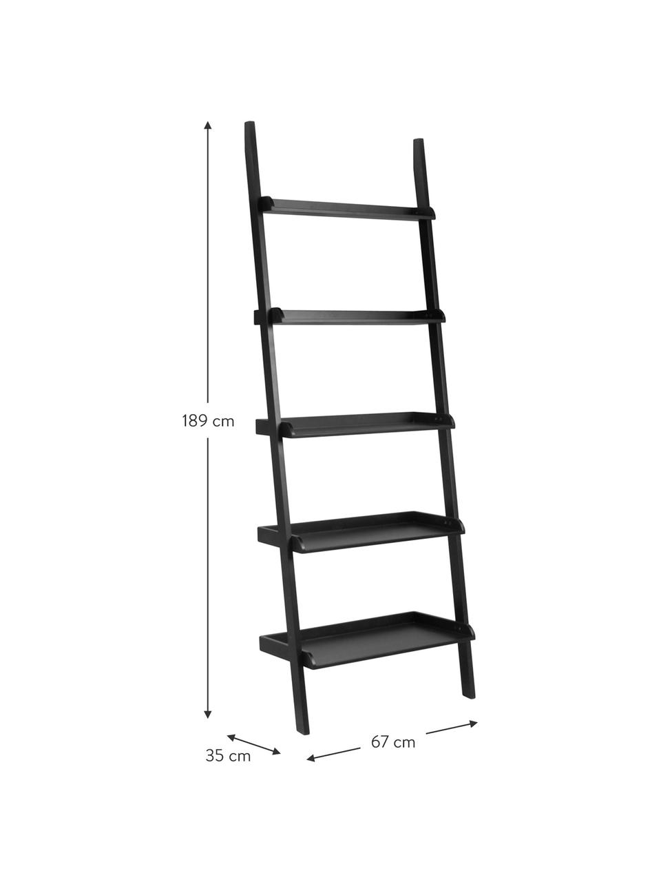 Rebríkový regál Wally, Drevovláknitá doska strednej hustoty (MDF), Čierna, Š 67 x V 189 cm