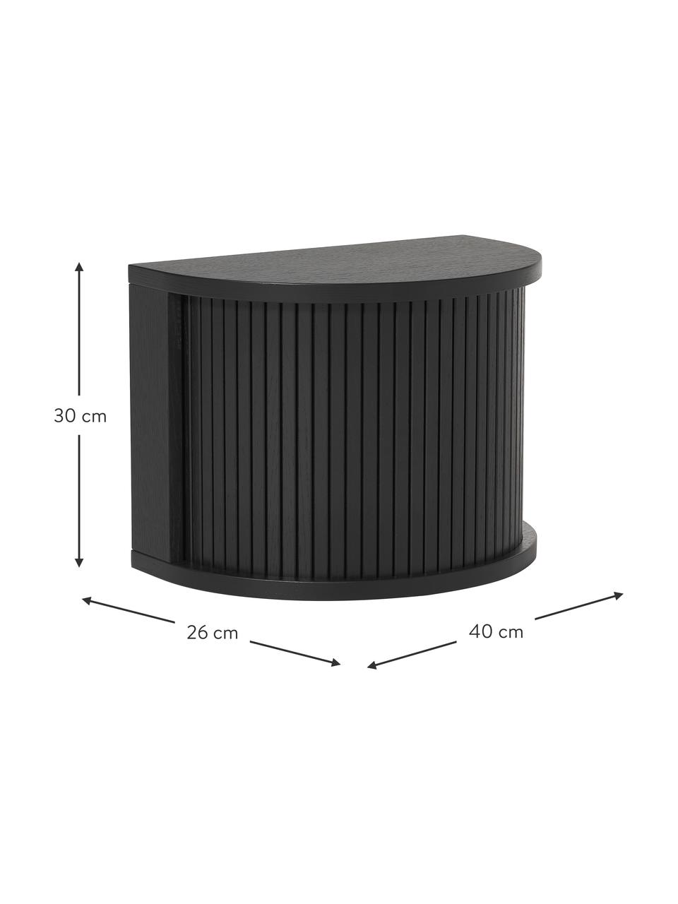 Nástěnný noční stolek s žebrováním Front, Černá, Š 40 cm, V 30 cm