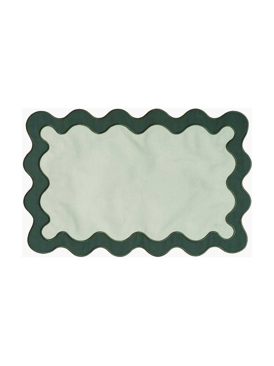 Manteles individuales Wave, 4 uds., 65% poliéster, 35% algodón, Tonos verdes, blanco crema, An 35 x L 50 cm