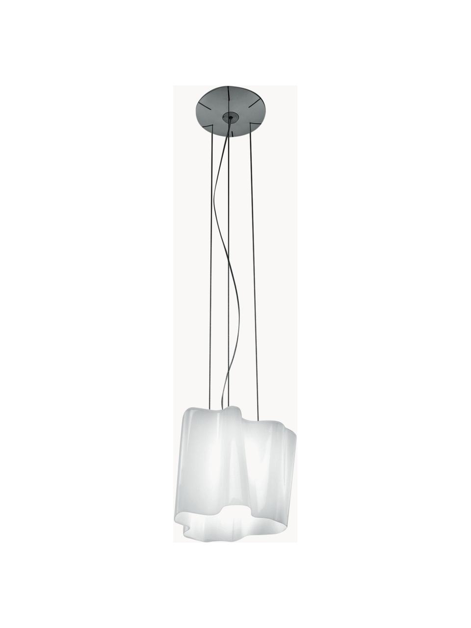 Mondgeblazen hanglamp Logico, Lampenkap: mondgeblazen glas, Wit, semi-transparant, Ø 40 x H 31 cm