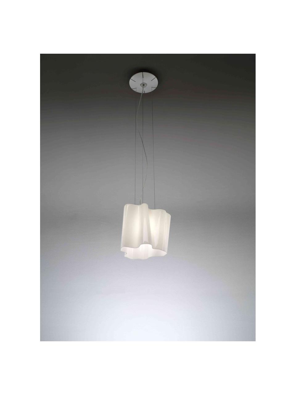 Mondgeblazen hanglamp Logico, Lampenkap: mondgeblazen glas, Wit, semi-transparant, Ø 40 x H 31 cm
