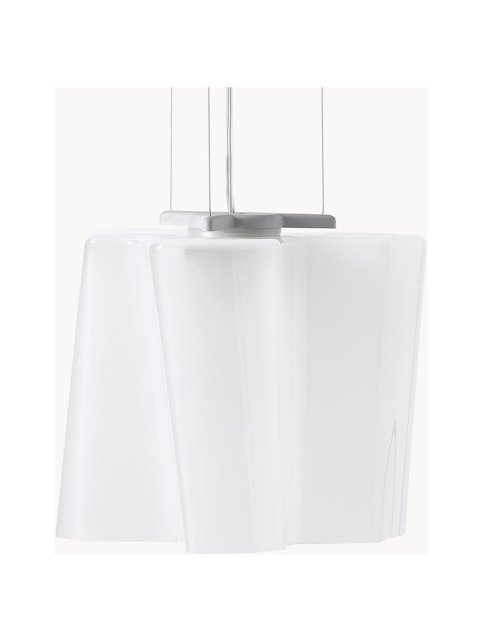 Lampa wisząca ze szkła dmuchanego Logico, Biały, półtransparentny, S 40 x W 31 cm