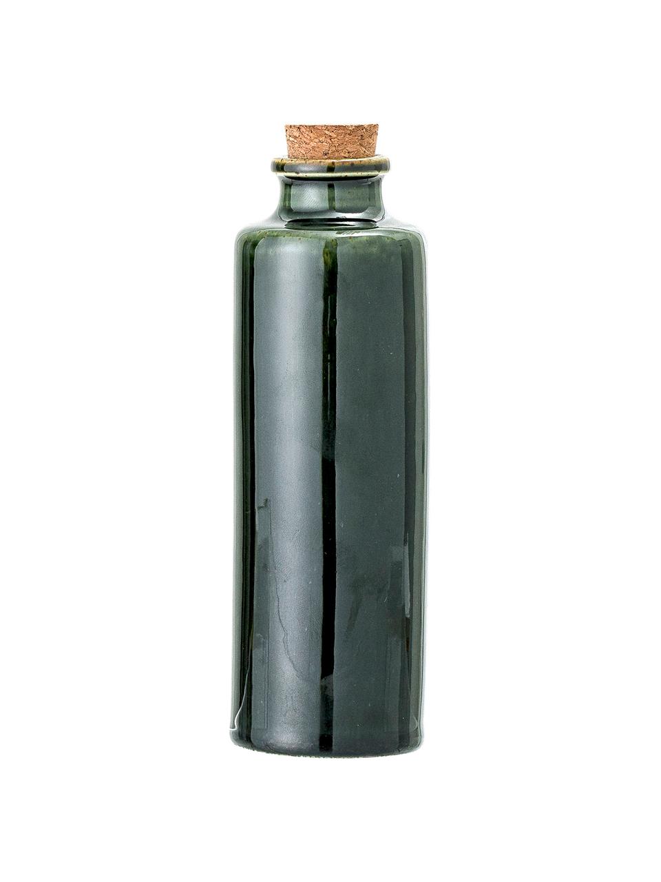 Bottiglia ermetica olio e aceto fatta a mano Joelle, Contenitore: terracotta, Coperchio: sughero, Verde scuro, Ø 6 x Alt. 18 cm