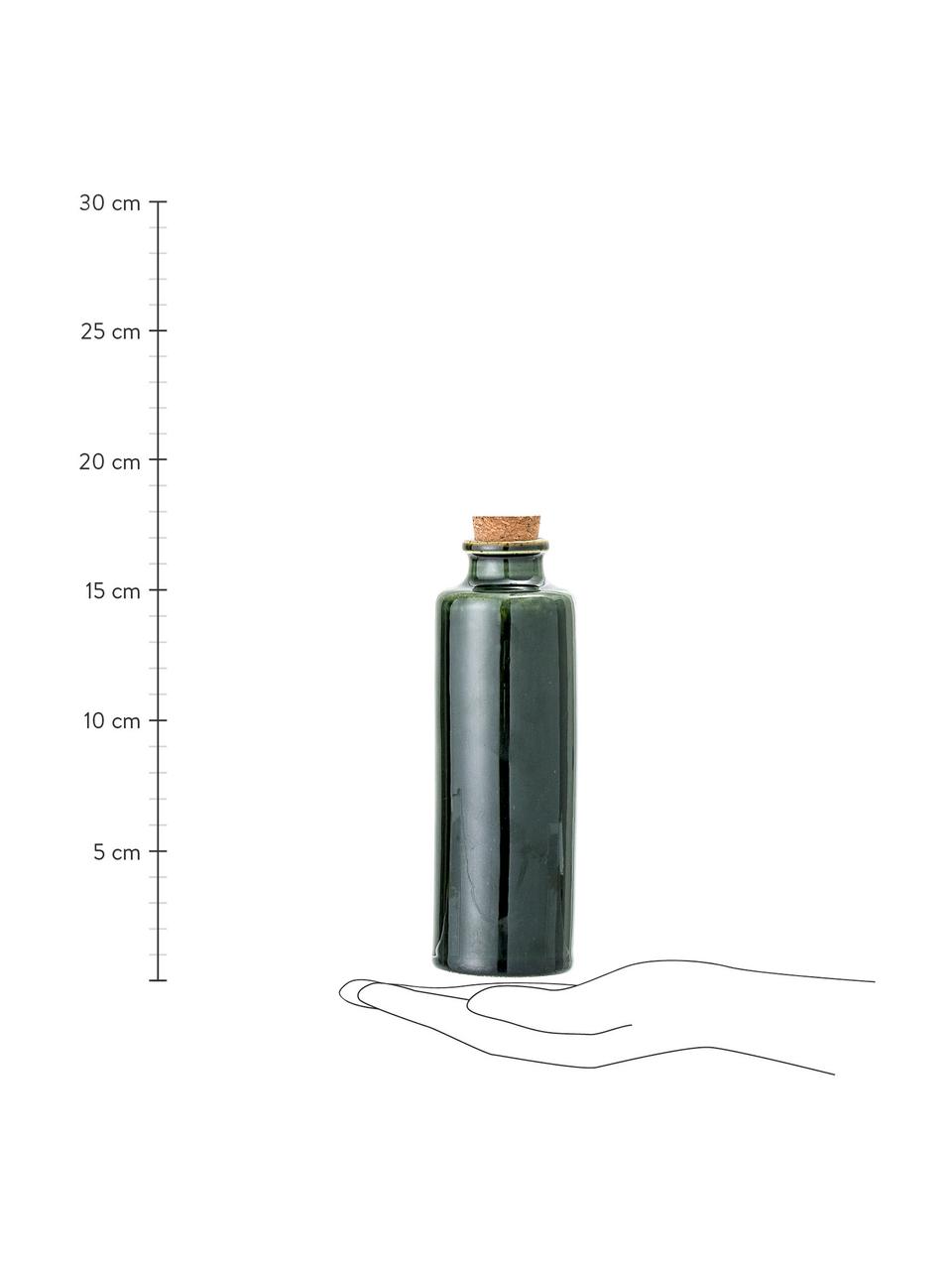 Handgemaakte azijn- en oliekaraf Joelle, Pot: keramiek, Donkergroen, Ø 6 x H 18 cm