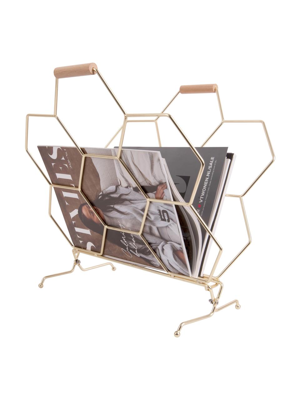 Zeitschriftenhalter Honeycomb, Griffe: Holz, Messingfarben, Holz, B 40 x H 45 cm