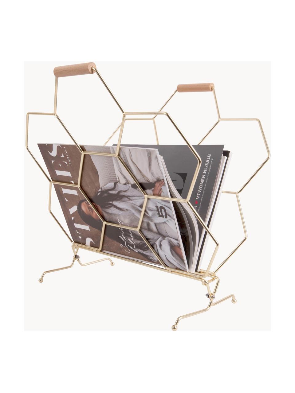 Tijdschriftenhouder Honeycomb, Handvatten: hout, Goudkleurig, helder hout, B 40 x H 45 cm