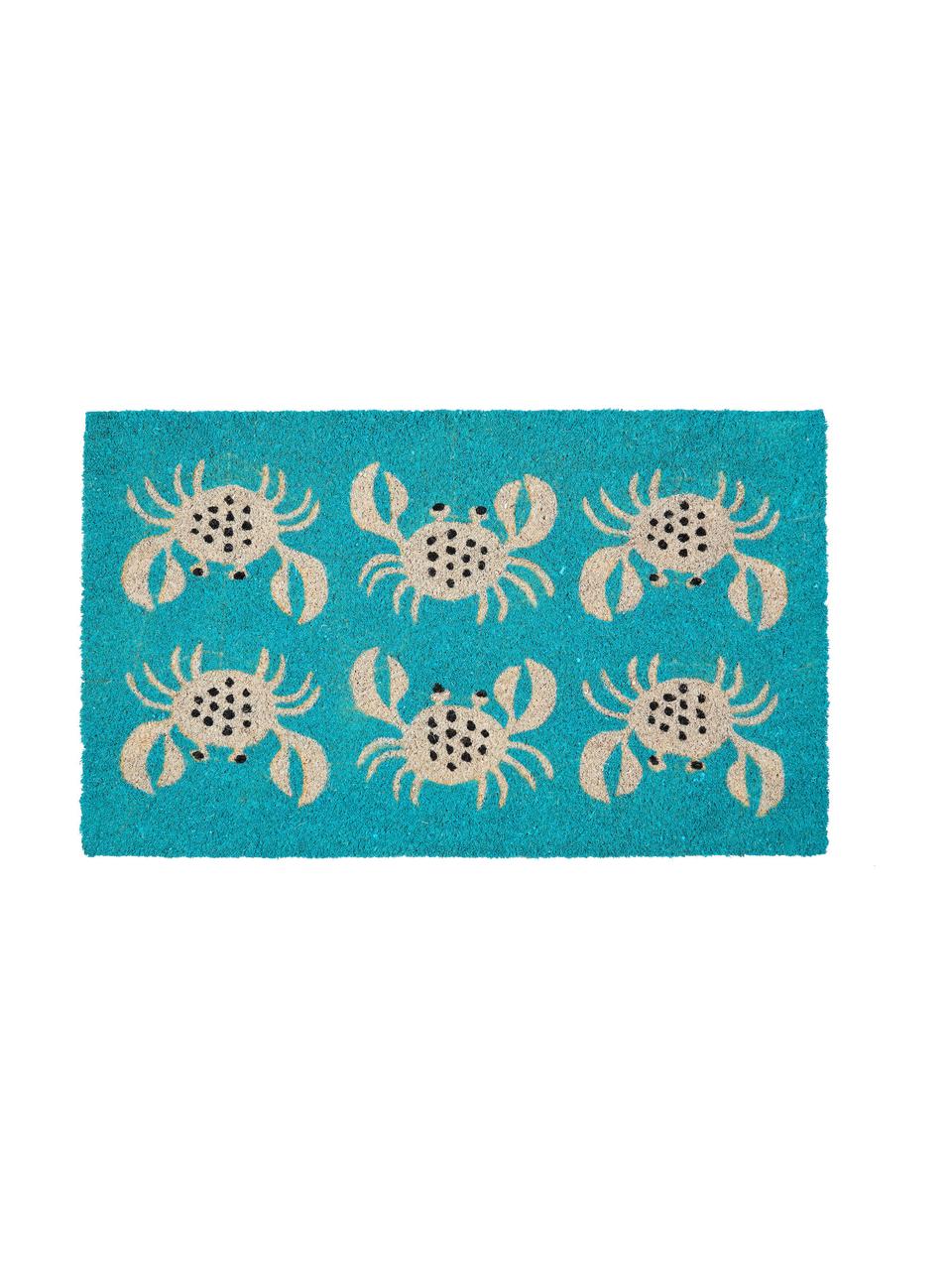 Paillasson fibre de coco Crabes, Turquoise, beige, noir, larg. 45 x long. 75 cm