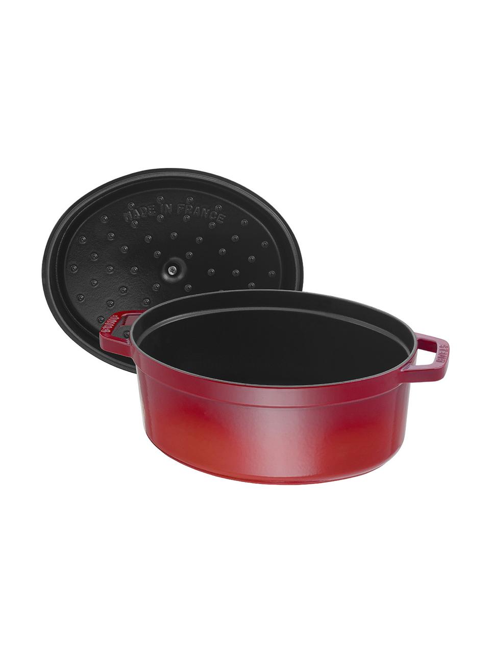 Ovale braadpan La Cocotte uit gietijzer, Geëmailleerd gietijzer, Rood, zilverkleurig, B 38 cm x H 17 cm, 5,5 L