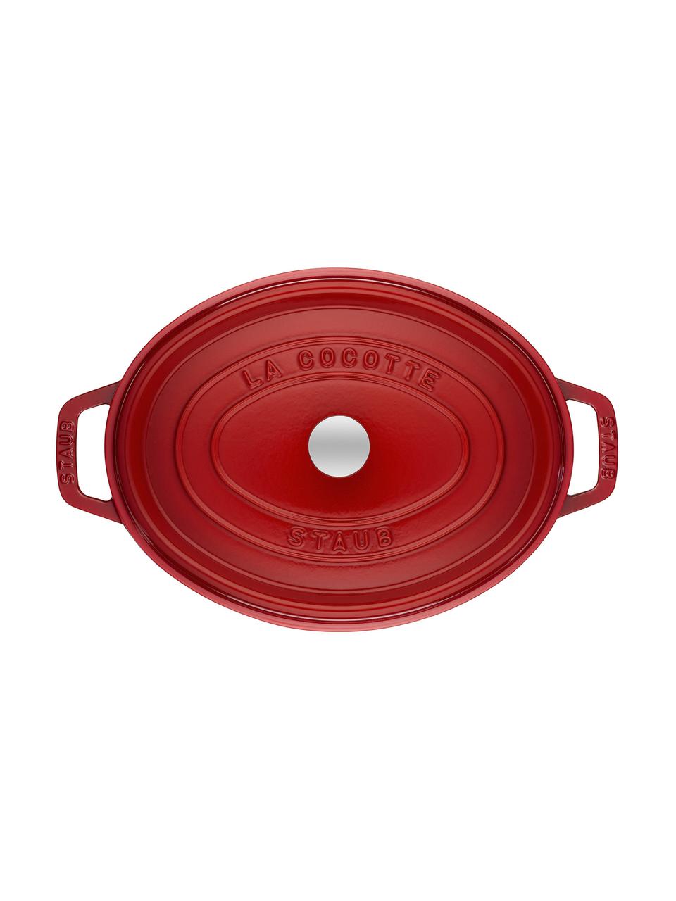 Ovale braadpan La Cocotte uit gietijzer, Geëmailleerd gietijzer, Rood, zilverkleurig, B 38 cm x H 17 cm, 5,5 L