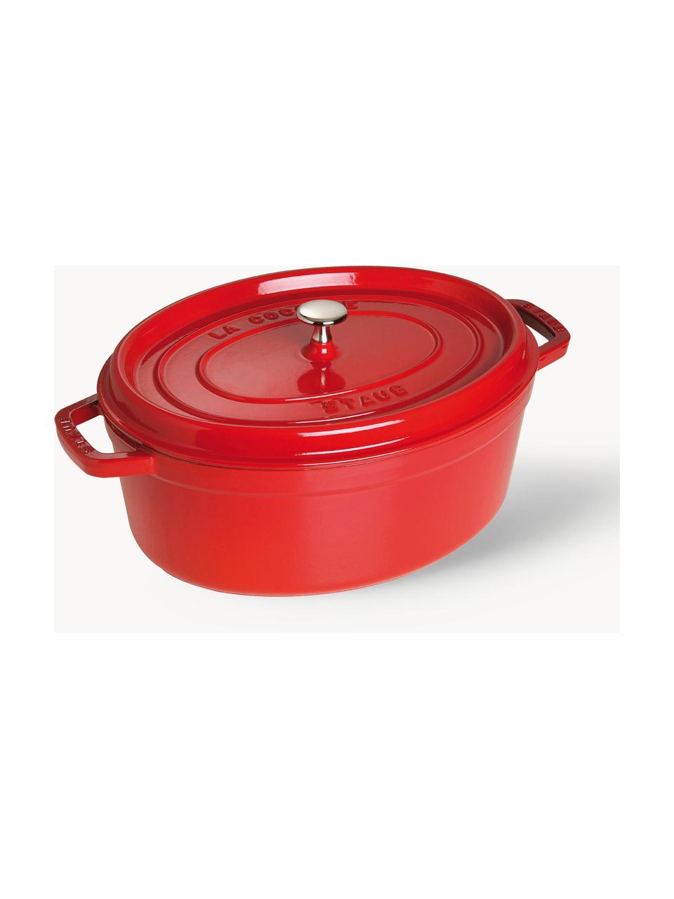 Ovaler Bräter La Cocotte aus Gusseisen, Gusseisen, emailliert, Rot, Silberfarben, B 38 x H 17 cm, 5.5 L