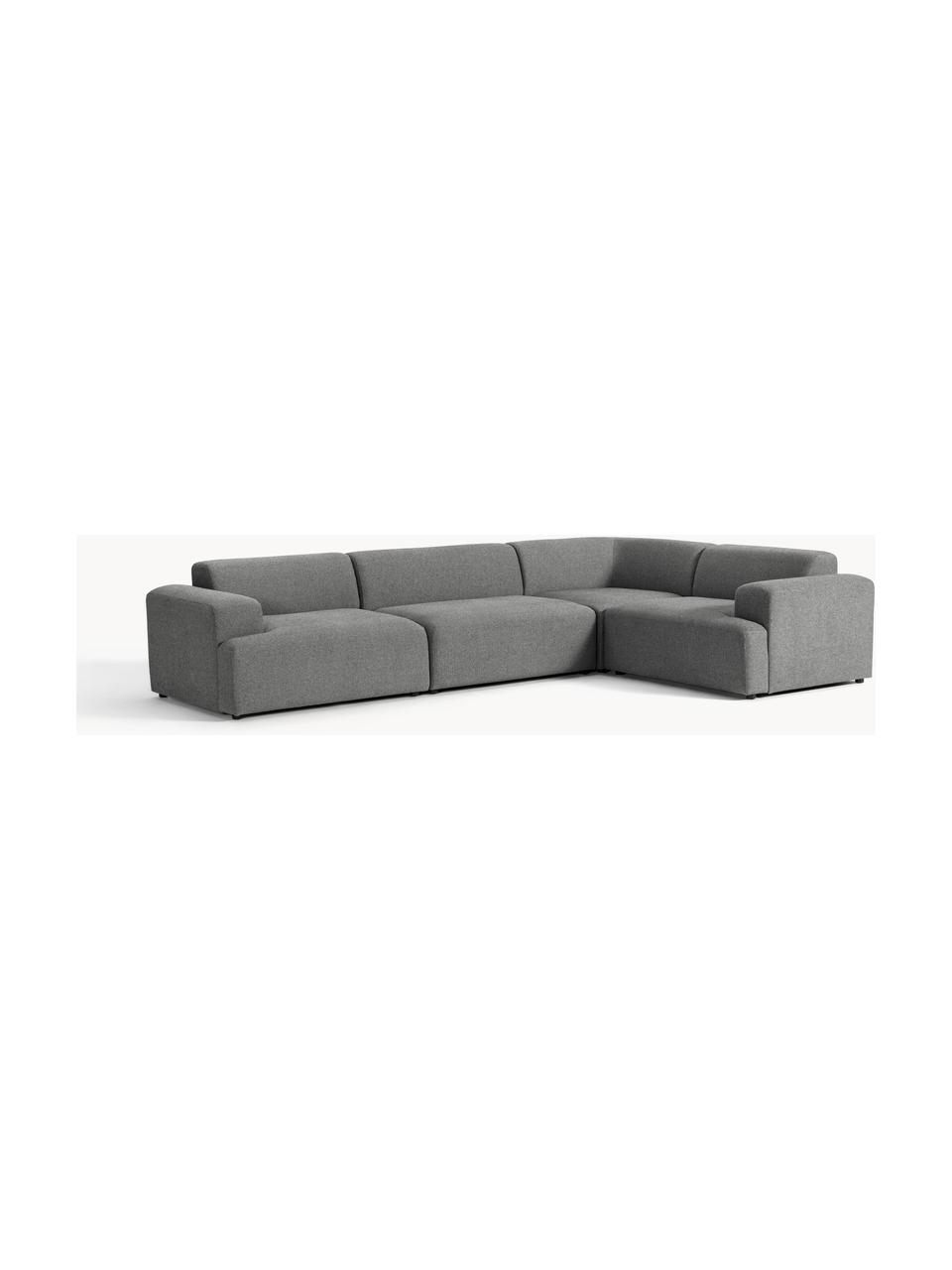 Großes Ecksofa Melva (4-Sitzer), Bezug: 100 % Polyester Der strap, Gestell: Massives Kiefern- und Fic, Füße: Kunststoff Dieses Produkt, Webstoff Dunkelgrau, B 339 x T 220 cm, Eckteil links