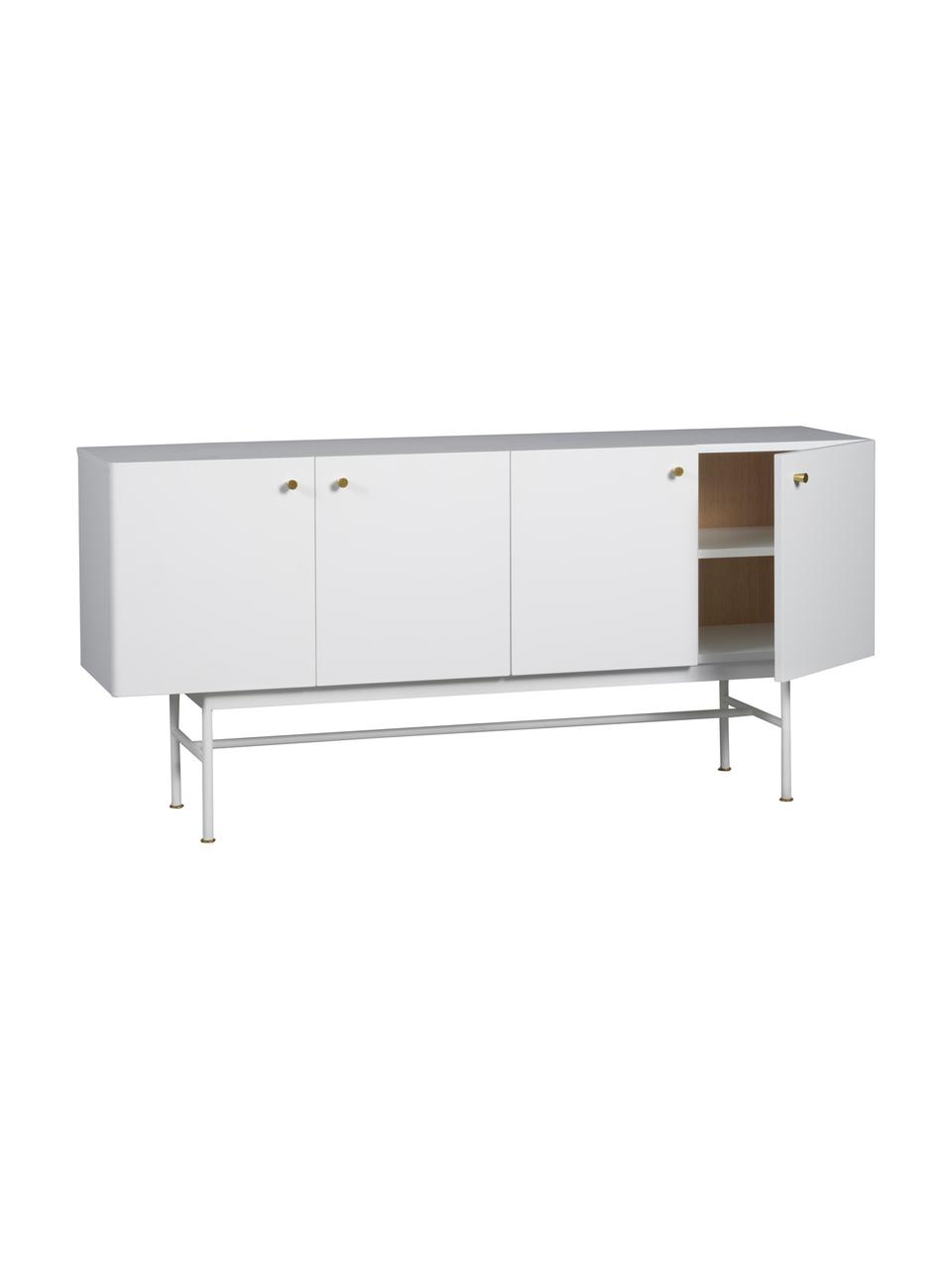 Credenza di design Glendale, Legno di quercia, bianco, Larg. 160 x Alt. 75 cm