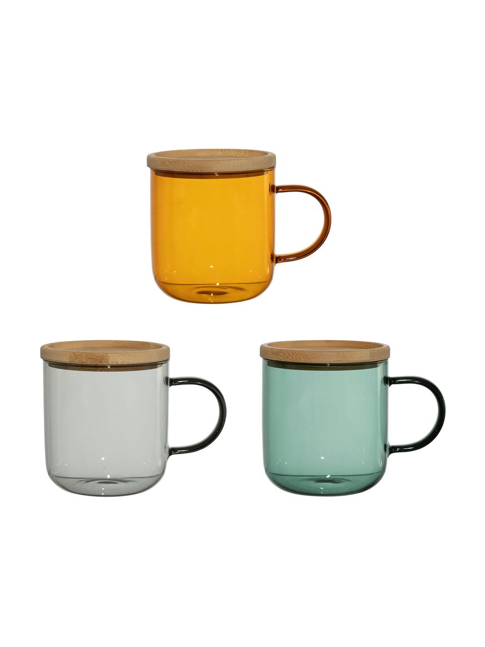 Tazza tè in vetro colorato con piattino/coperchio Dilacia 3 pz, Multicolore, Ø 8 x Alt. 9 cm, 250 ml