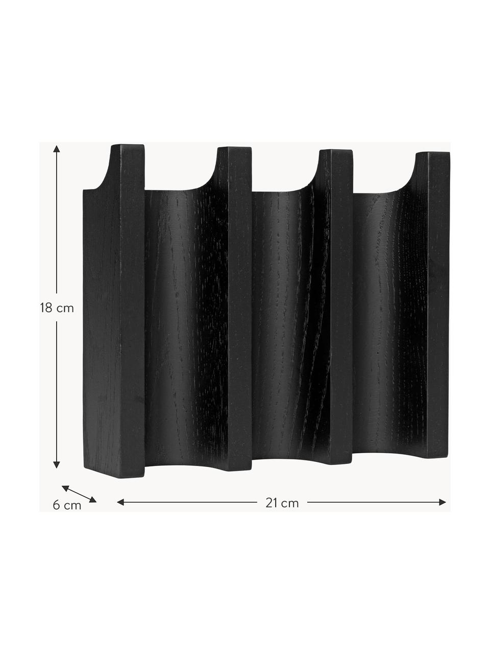 Perchero de pared de roble Column, Madera de roble barnizada, Negro, An 21 x Al 18 cm