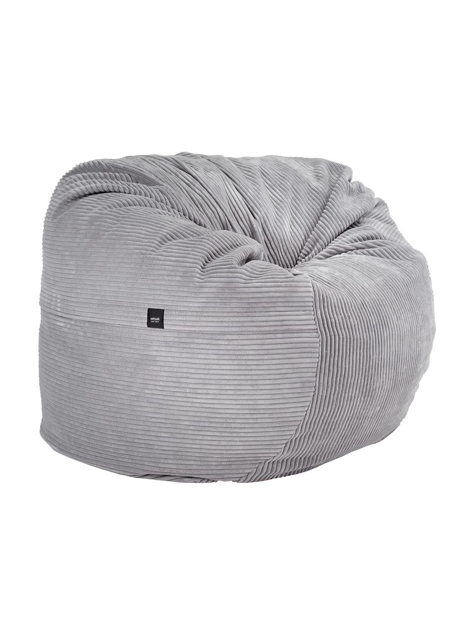 Pouf sacco XL in velluto a coste Velours, Rivestimento: 88% nylon, 12% poliestere, Grigio chiaro, Ø 140 x Alt. 90 cm