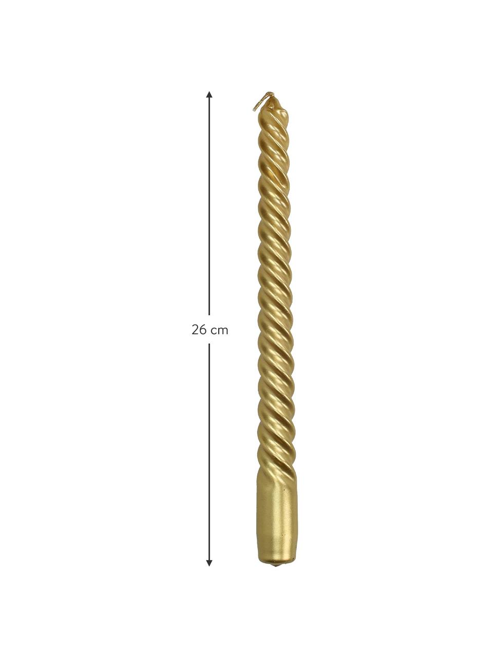 Velas candelabro Twisted, 4 uds., Cera, Dorado, L 26 cm