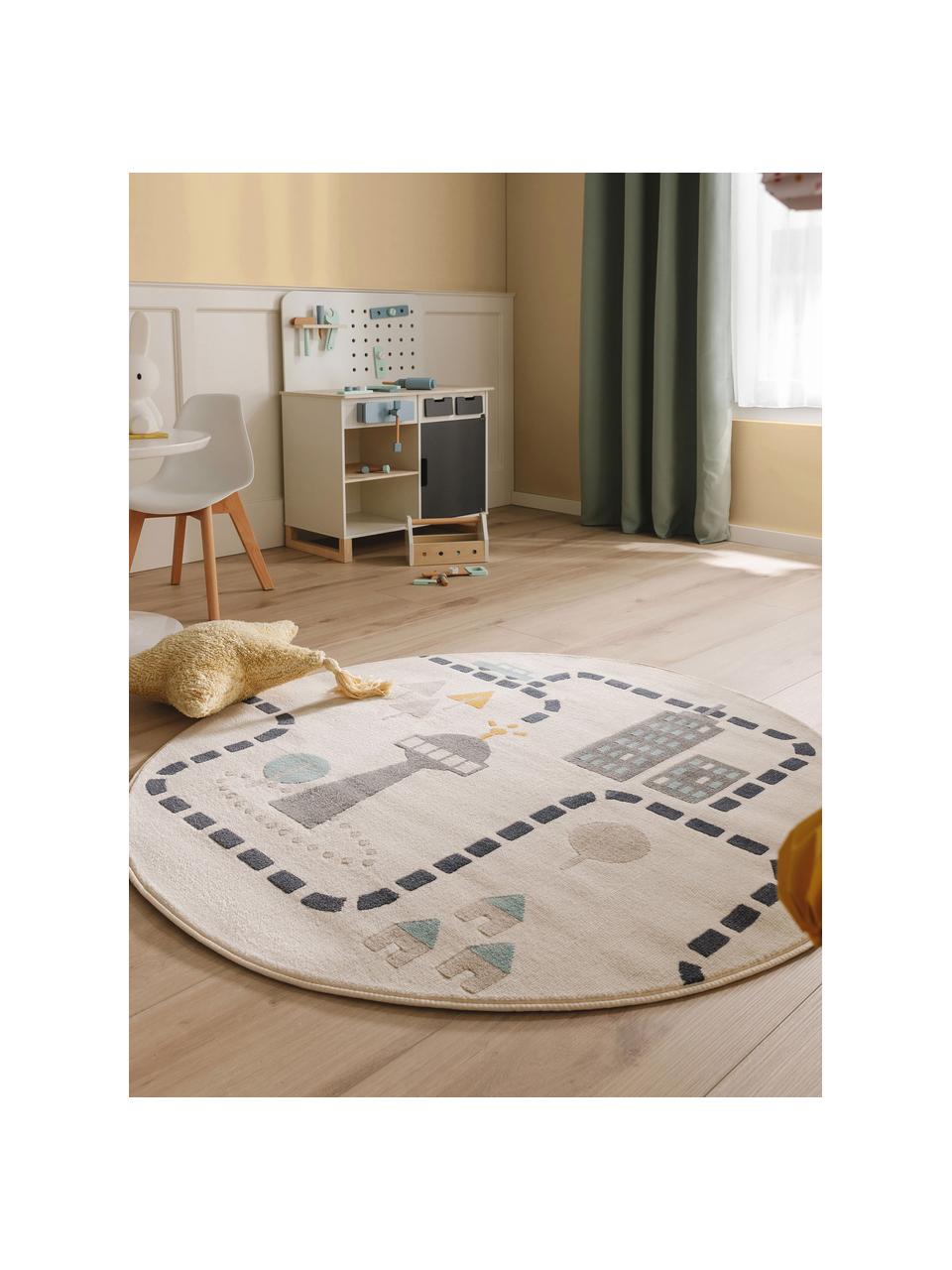 Runder Kinderteppich Juno, 100 % Polypropylen, Hellbeige, Mehrfarbig, Ø 120 cm (Größe S)