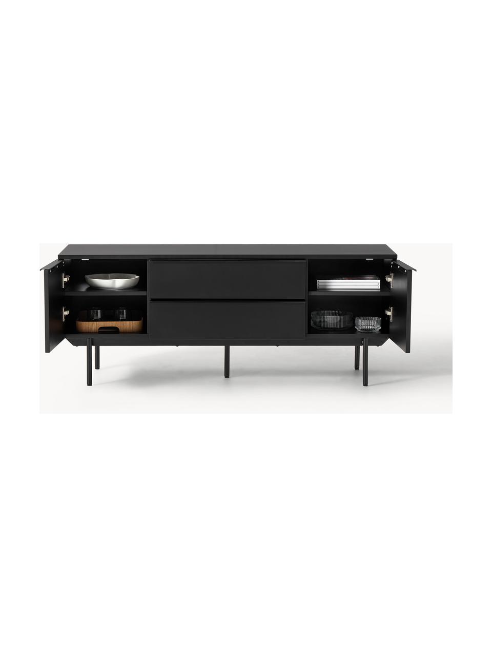 Credenza bassa in legno Elona, Nero, Larg. 140 x Alt. 55 cm