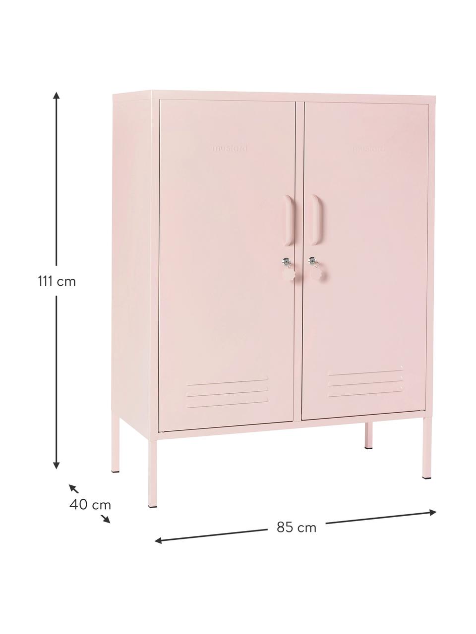 Metalen highboard Midi, Gepoedercoat staal, Poederroze, B 85 x H 111 cm