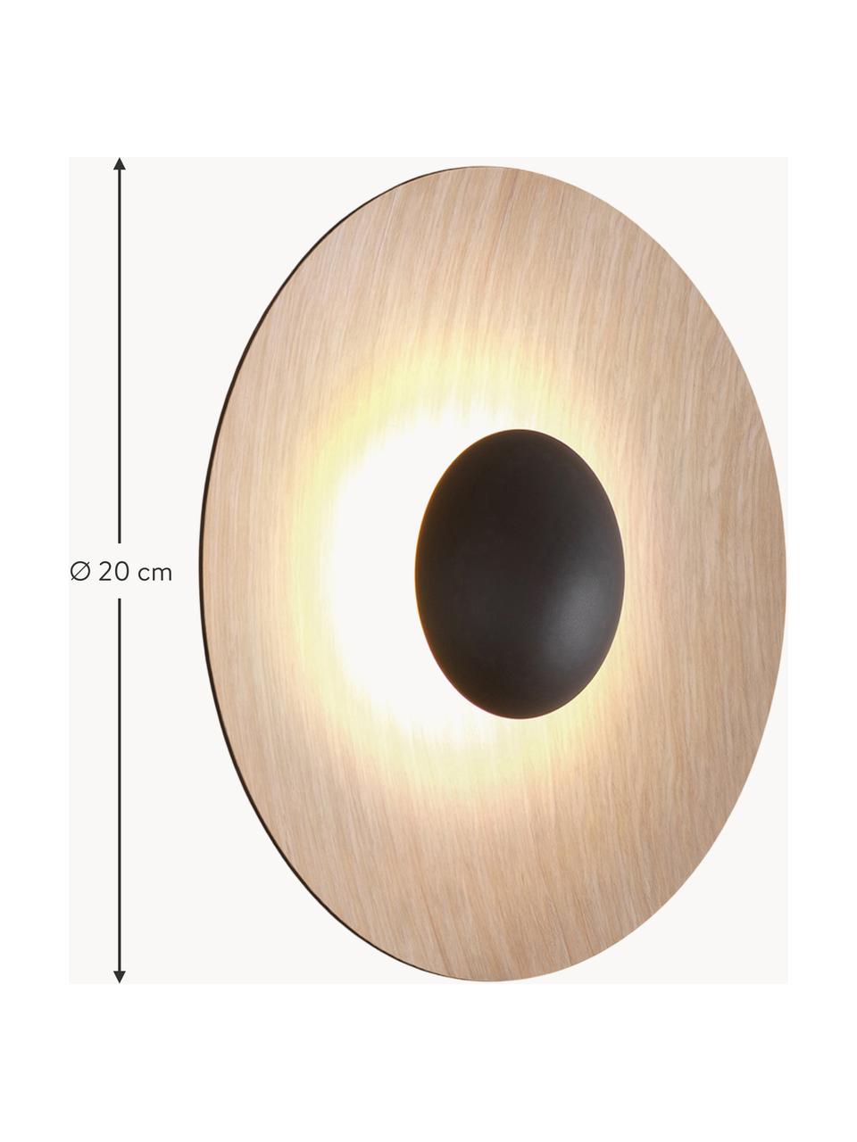 Dimmbare LED-Wandleuchte Ginger, verschiedene Größen, Lampenschirm: Holz, gepresst, Dekor: Aluminium, beschichtet, Helles Holz, Schwarz, Ø 20 x T 7 cm