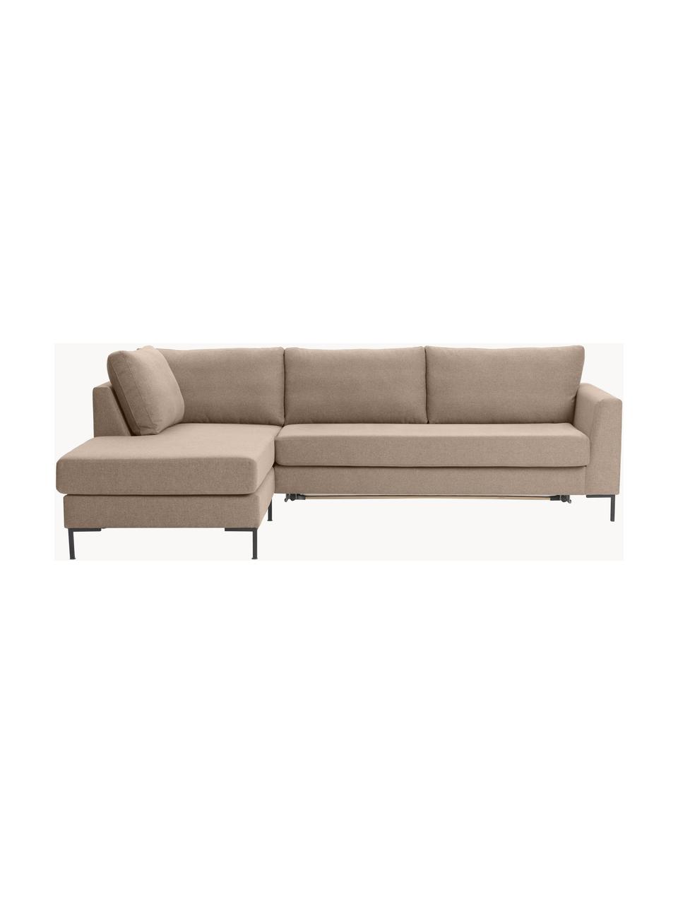 Rozkładana sofa narożna Luna (3-osobowa), Tapicerka: 100% poliester Dzięki tka, Stelaż: lite drewno bukowe, drewn, Nogi: metal galwanizowany Ten p, Taupe tkanina, S 270 x G 184 cm, prawostronna