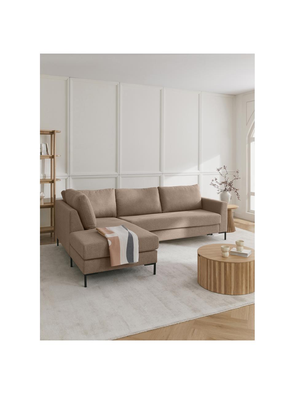 Divano letto 3 posti con materasso Luna, Rivestimento: 100% poliestere Il rivest, Struttura: legno massiccio di faggio, Piedini: metallo zincato Questo pr, Tessuto taupe, Larg. 270 x Prof. 184 cm, chaise-longue a sinistra