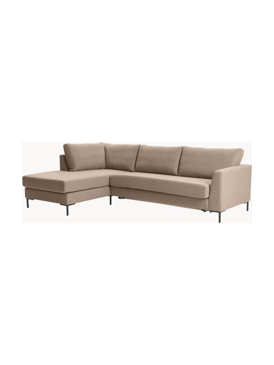 Rozkładana sofa narożna Luna (3-osobowa), Tapicerka: 100% poliester Dzięki tka, Stelaż: lite drewno bukowe, drewn, Nogi: metal galwanizowany Ten p, Taupe tkanina, S 270 x G 184 cm, prawostronna