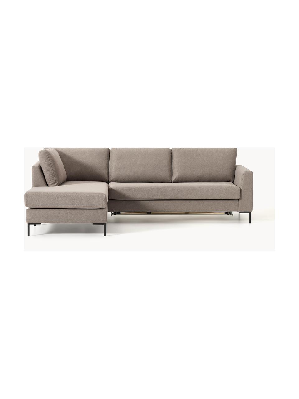 Schlafsofa Luna (3-Sitzer) mit Matratze, Bezug: 100 % Polyester Der strap, Gestell: Massives Buchenholz, Schi, Füße: Metall, galvanisiert Dies, Webstoff Taupe, B 270 x T 184 cm, Eckteil links