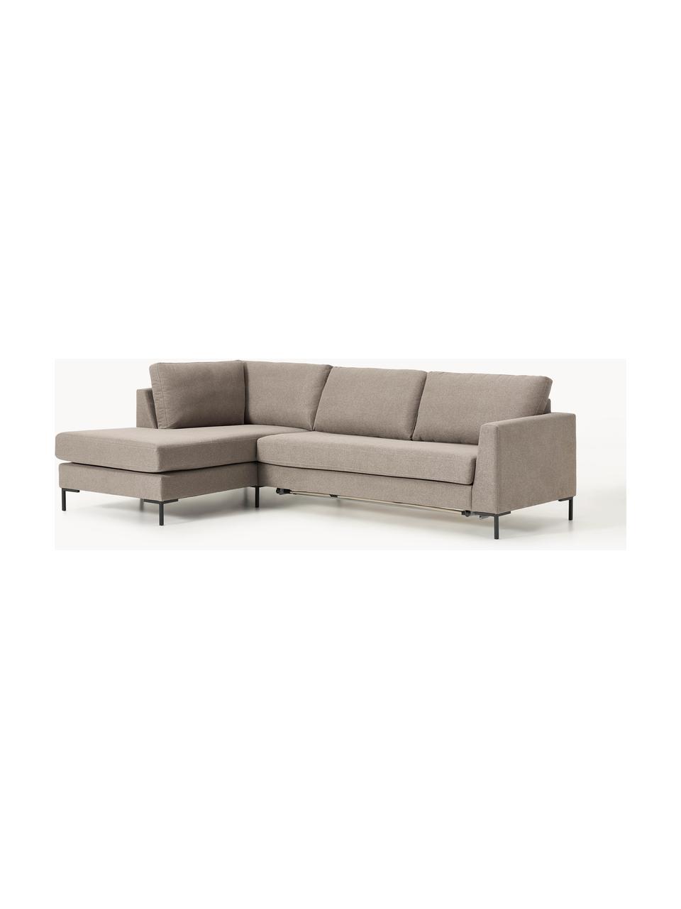 Rozkładana sofa narożna Luna (3-osobowa), Tapicerka: 100% poliester Dzięki tka, Stelaż: lite drewno bukowe, drewn, Nogi: metal galwanizowany Ten p, Taupe tkanina, S 270 x G 184 cm, lewostronna