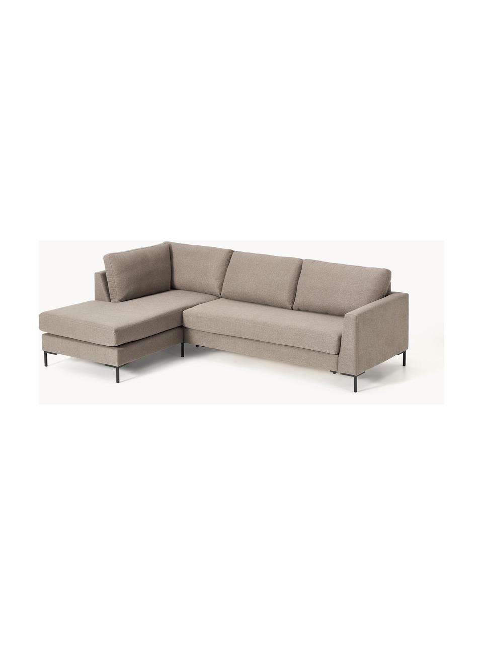 Rozkładana sofa narożna Luna (3-osobowa), Tapicerka: 100% poliester Dzięki tka, Stelaż: lite drewno bukowe, drewn, Nogi: metal galwanizowany Ten p, Taupe tkanina, S 270 x G 184 cm, lewostronna