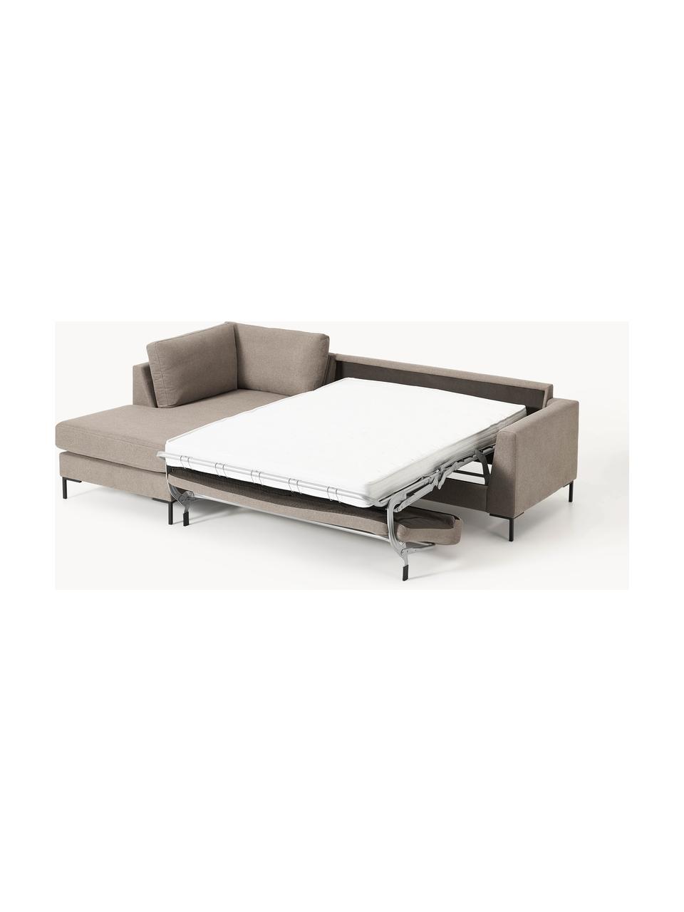 Schlafsofa Luna (3-Sitzer) mit Matratze, Bezug: 100 % Polyester Der strap, Gestell: Massives Buchenholz, Schi, Füße: Metall, galvanisiert Dies, Webstoff Taupe, B 270 x T 184 cm, Eckteil links