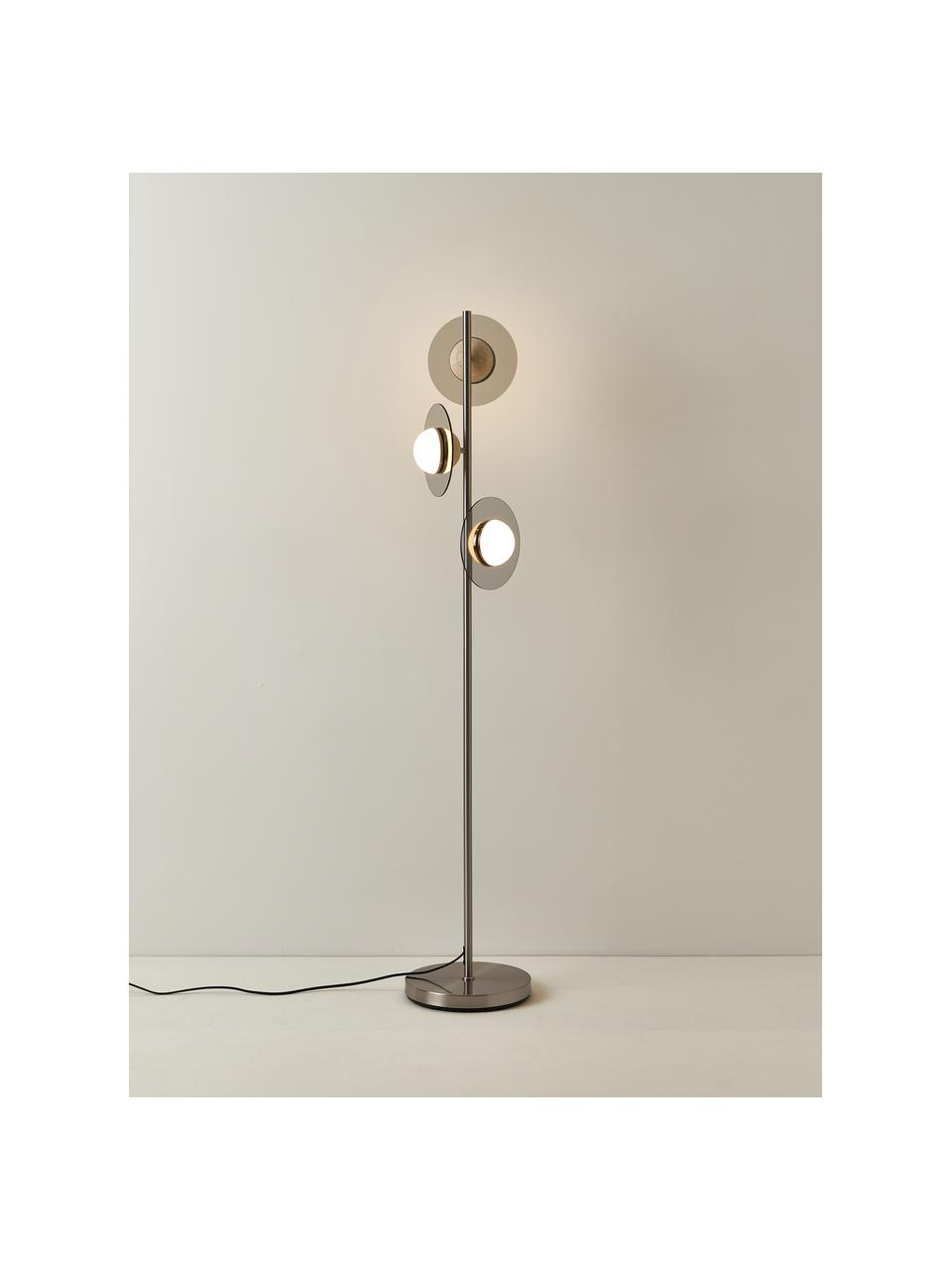 Lampada da terra Orion, Paralume: vetro, travertino, Decorazione: vetro colorato, Struttura: metallo rivestito, Travertino beige, grigio chiaro, Alt. 150 cm