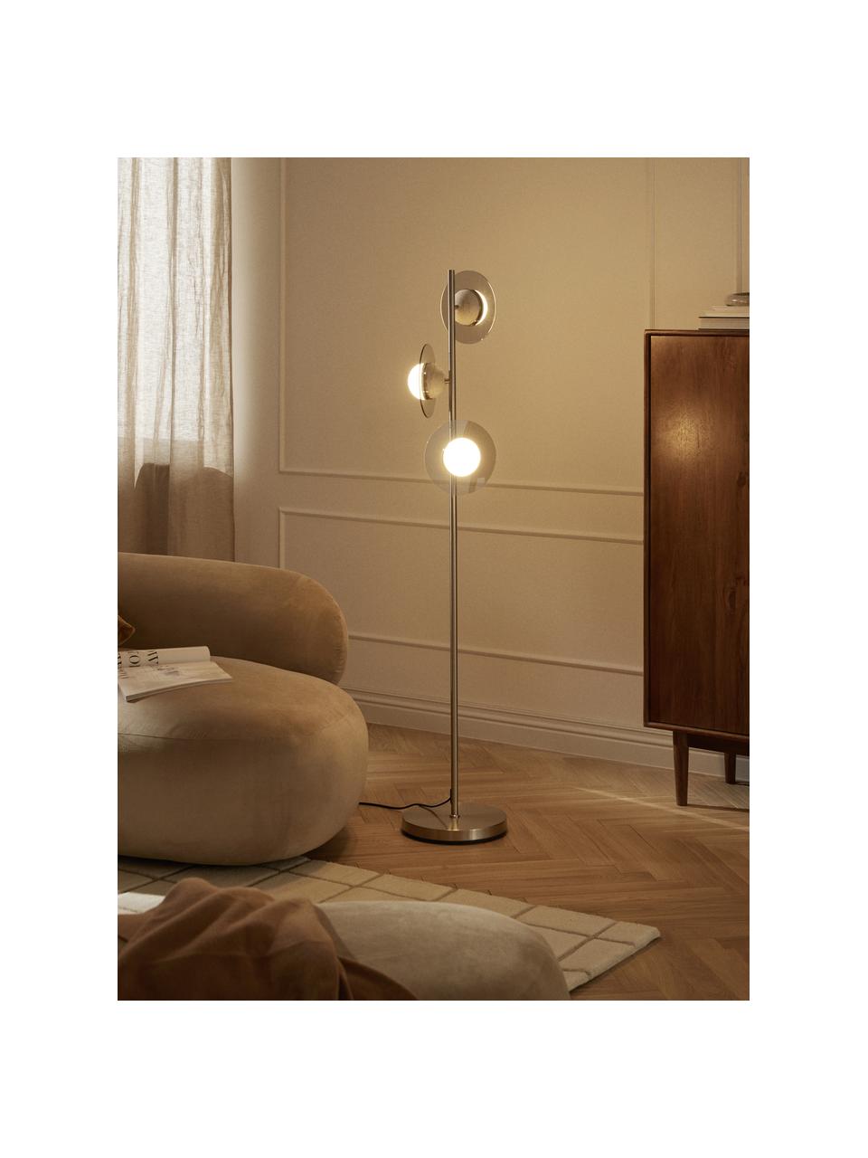 Vloerlamp Orion, Lampenkap: glas, travertijn, Decoratie: getint glas, Travertijn beige, lichtgrijs, H 150 cm