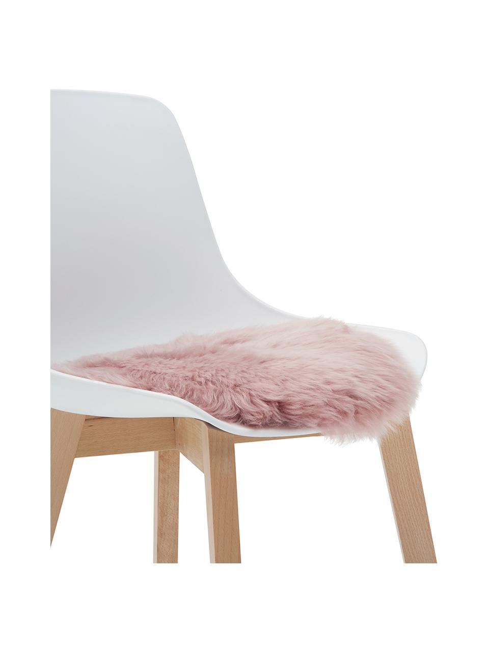 Cojín de asiento de oveja Oslo, Parte delantera: 100% piel de oveja, Parte trasera: 100% cuero cuertido, Rosa, Ø 37 cm