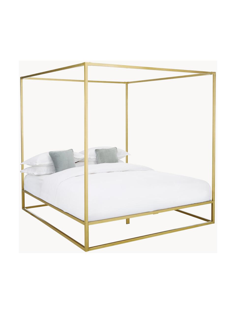 Kovová postel s nebesy Belle, Kov potažený mosazí, Zlatá, Š 160 cm, D 200 cm