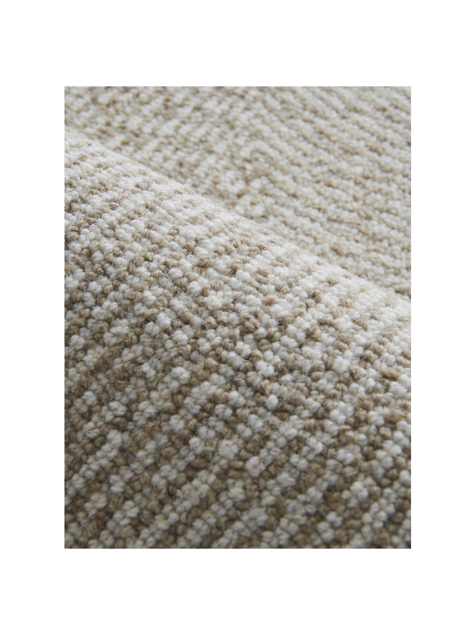 Grote handgeweven vloerkleed Canyon met golfachtig patroon in beige/wit, 51% polyester, 49% wol, Beige, B 200 x L 300 cm (maat L)