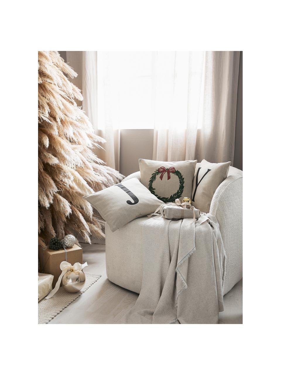 Kussenhoezen Joy met kerstprint, set van 3, Katoen, Lichtbeige, zwart, B 40 x L 40 cm