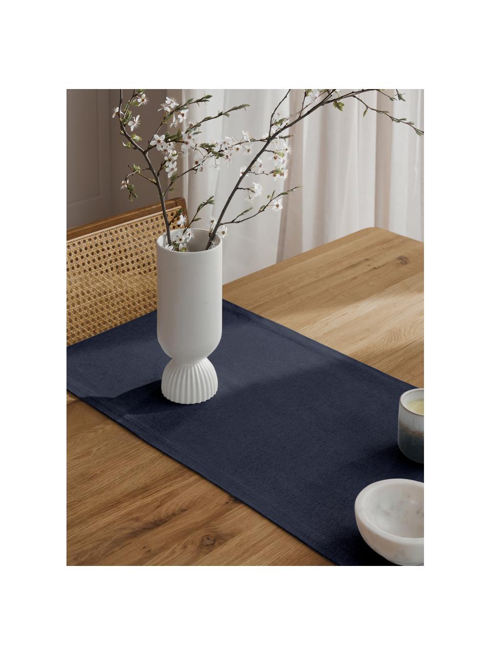 Chemin de table Riva, 55 % coton, 45 % polyester

Le matériau est certifié STANDARD 100 OEKO-TEX®, 14.HIN.40536, HOHENSTEIN HTTI, Bleu foncé, larg. 40 x long. 150 cm