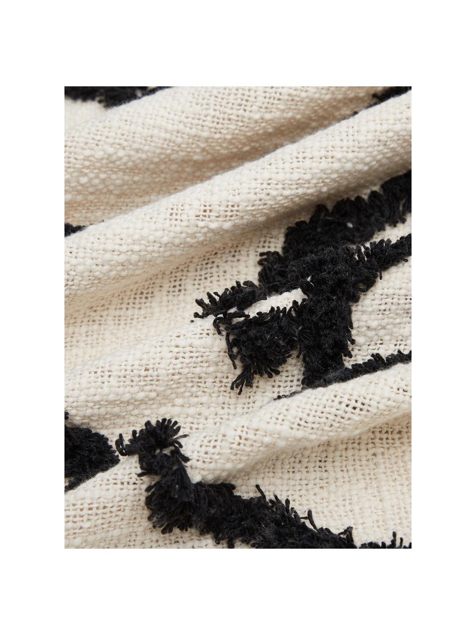 Plaid coton imprimé abstrait Face, 100 % coton, Blanc ivoire, noir, larg. 130 x long. 170 cm