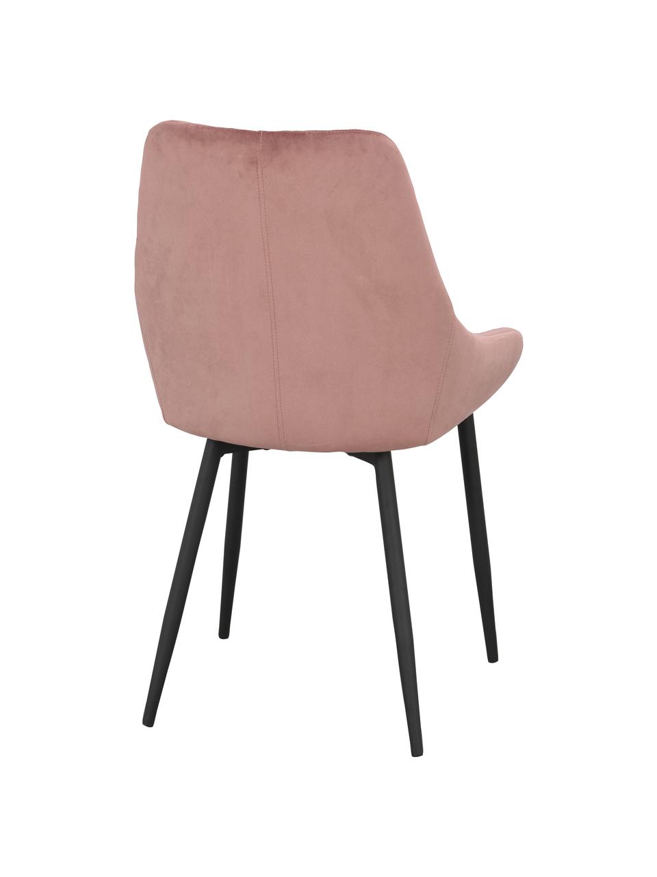 Krzesło tapicerowane z aksamitu Alberton, 2 szt., Tapicerka: 100% aksamit poliestrowy, Nogi: metal lakierowany, Blady różowy, czarny, S 59 x G 62 cm
