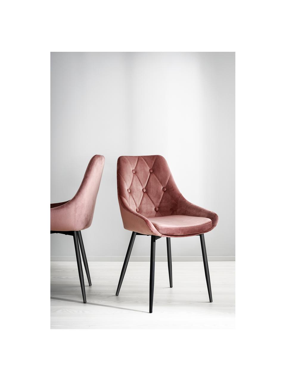 Sametová čalouněná židle Alberton, 2 ks, Růžová, černá, Š 59 cm, H 62 cm