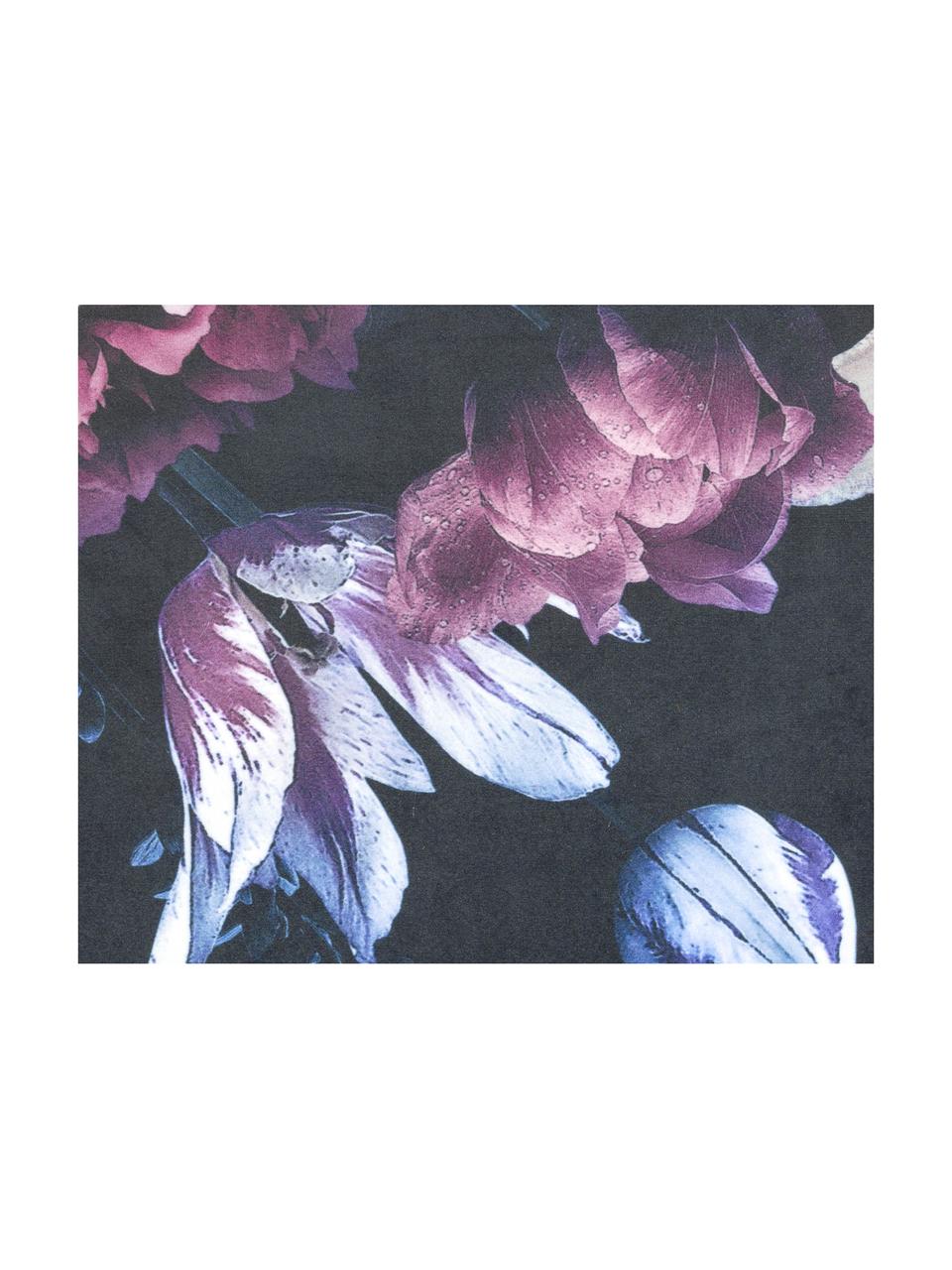 Zamatový poťah na vankúš s tmavým kvetinovým vzorom Beverly, Čierna, tmavoružová, fialová, bledoružová