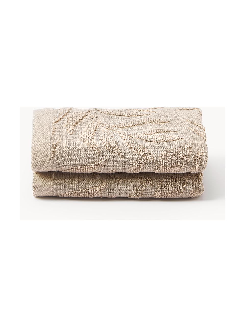 Serviette de toilette en coton Leaf, tailles variées, Beige, Serviettes de toilette, larg. 50 x long. 100 cm, 2 pièces