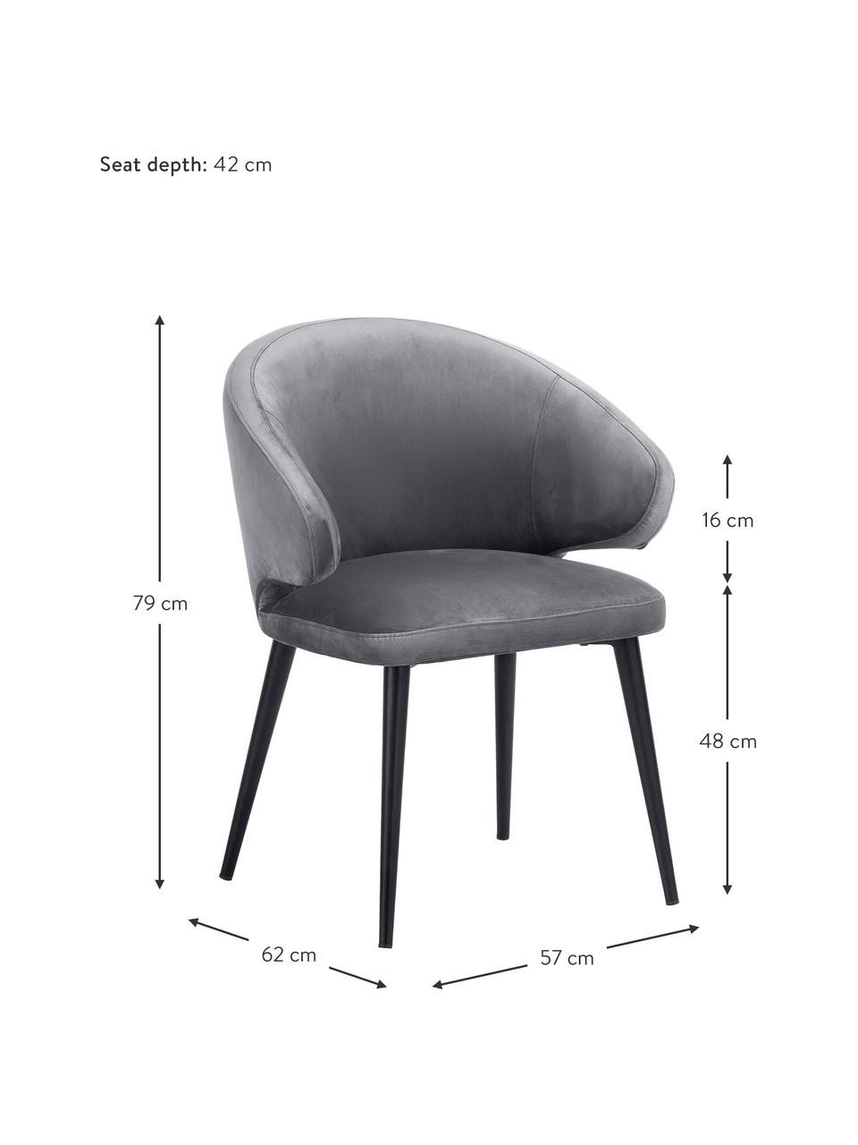 Fluwelen armstoel Celia in modern design, Bekleding: fluweel (polyester), Poten: gepoedercoat metaal, Fluweel staalgrijs, B 57 x D 62 cm