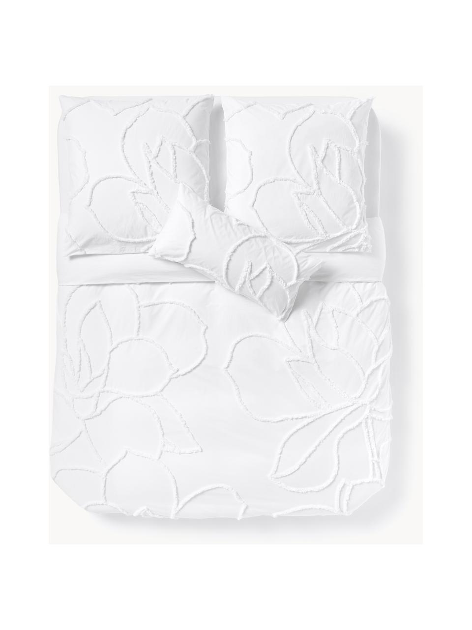 Housse de couette en percale de coton tuftée Madeline, Blanc, larg. 200 x long. 200 cm