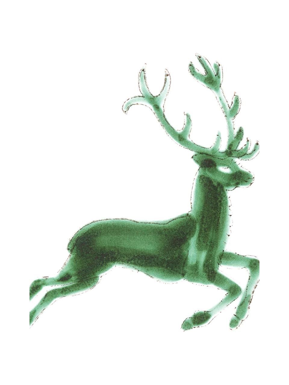 Handbeschilderd soepbord Classic Green Deer, Keramiek, Wit, Ø 20 cm